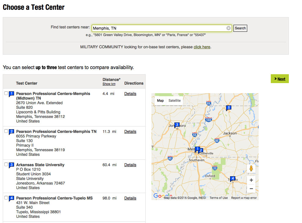 view all local test centers
