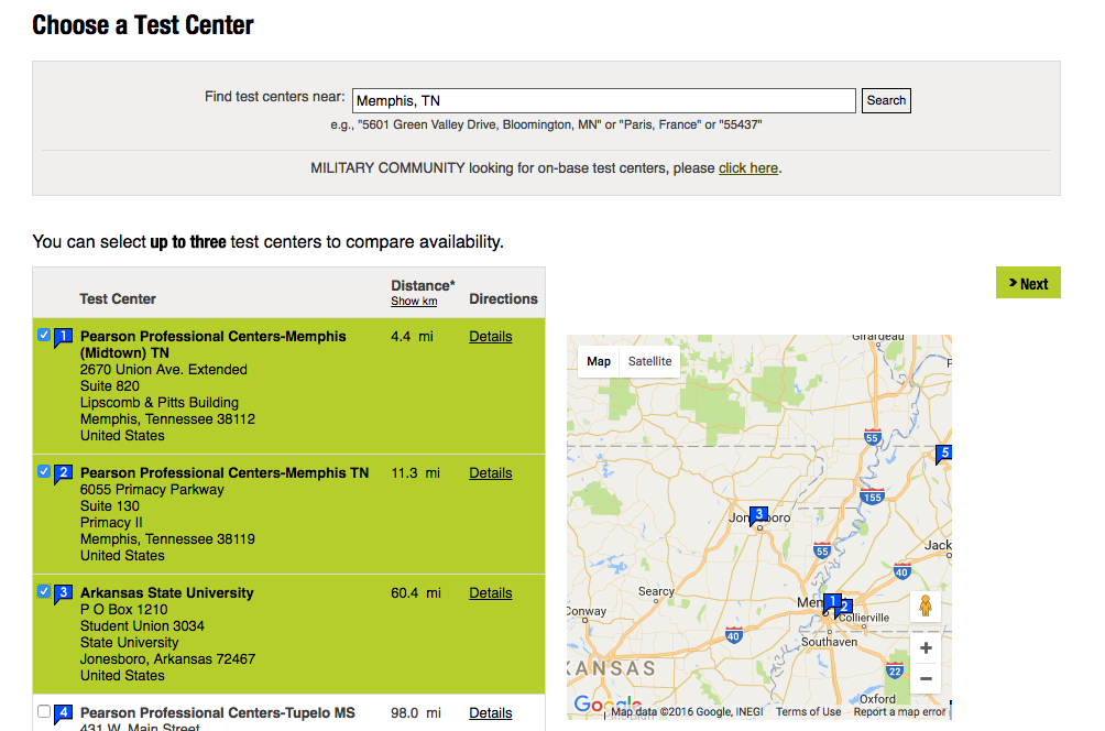 select up to three centers to compare