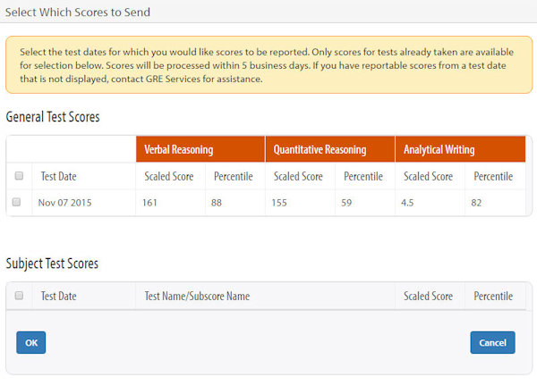 gre score recipient - look up my gre score